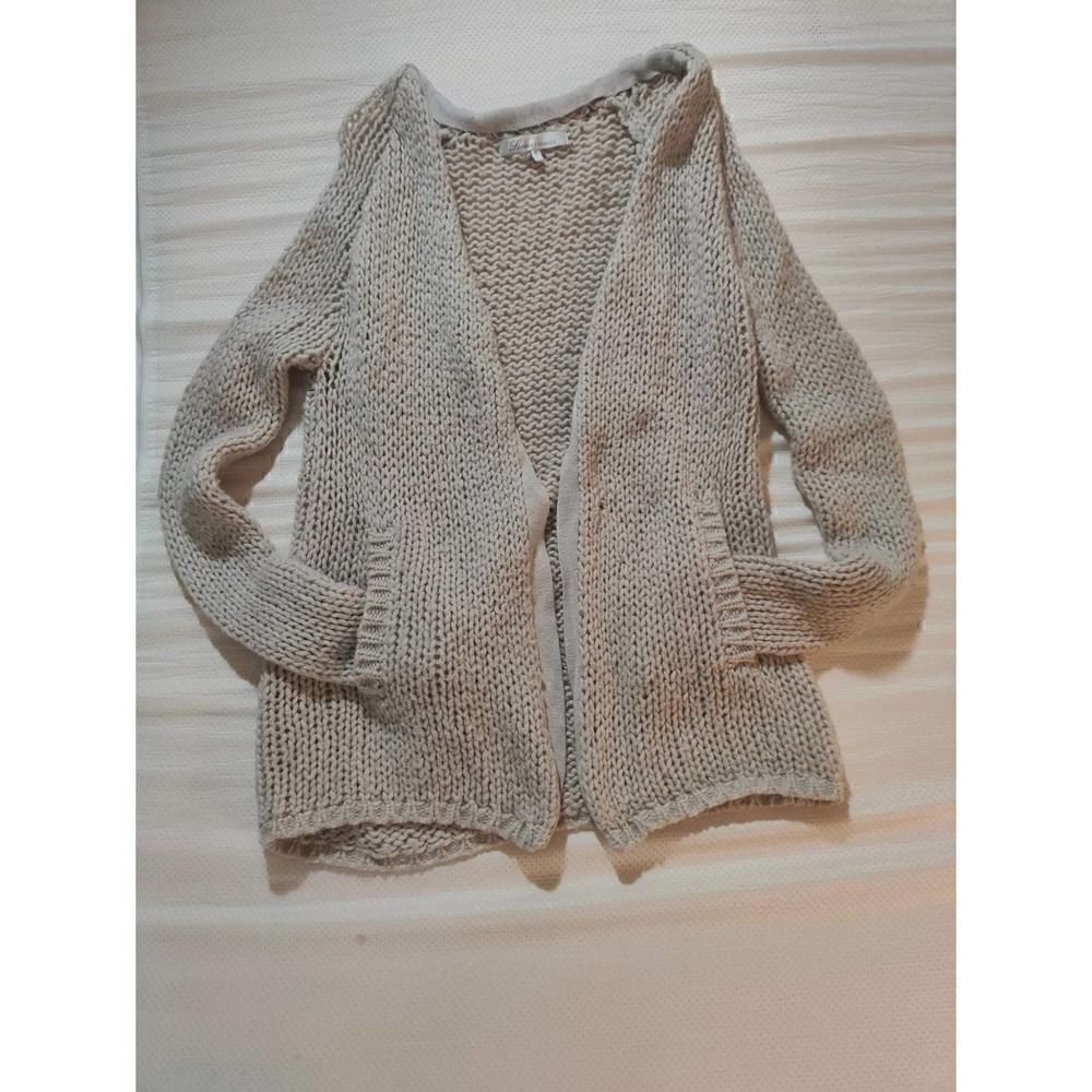 LOVERS + FRIENDS WOOL BLEND CARDIGAN SIZE S CREAM OPEN WEAVE POCKETS